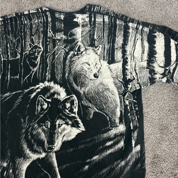 Vintage Single Stitch National Wildlife‎ Wolf All Over Print Double Sided Shirt - Picture 4 of 5